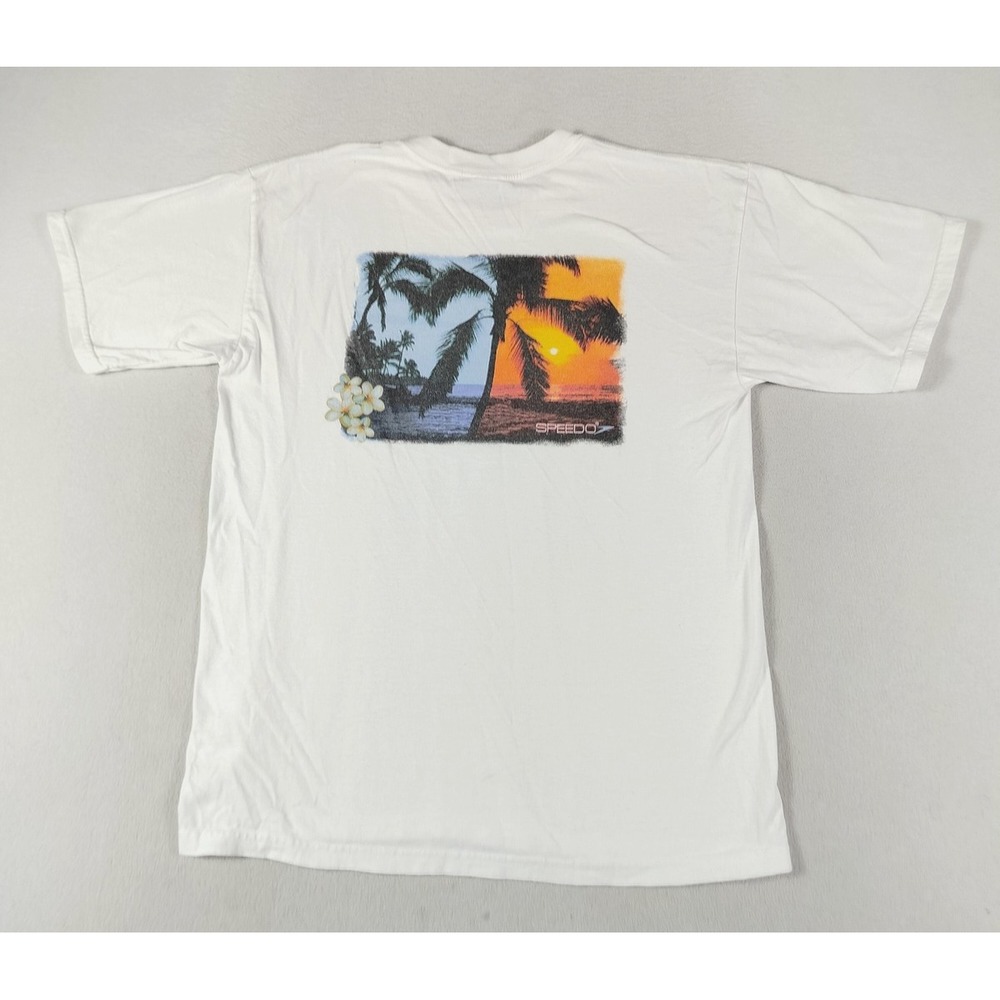 Speedo Shirt Mens Medium White‎ Tropical Palm Sunset Graphic Tee Beach Summer